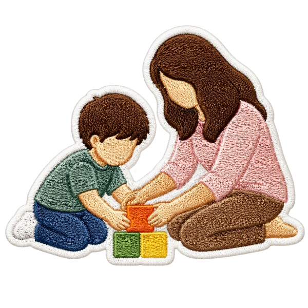 Caregiver and child playing with blocks patch — Child Care